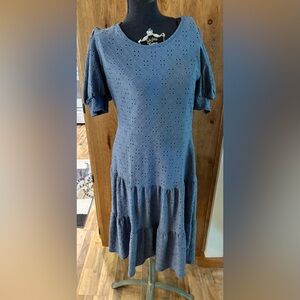 Blue Ruffled Dress with puff sleeves
